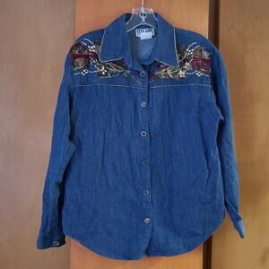 Womens Vintage City Girl Sport Embellished Denim Jacket With Gold Trim